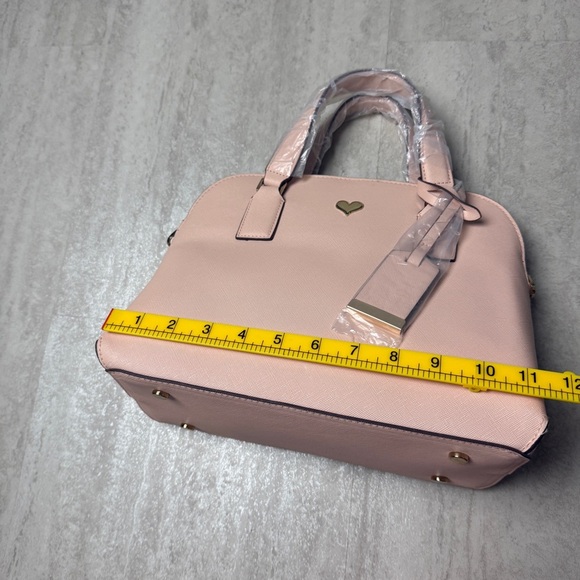 Pink Satchel purse with Double Handles and Gold heart Emblem - Picture 8 of 11